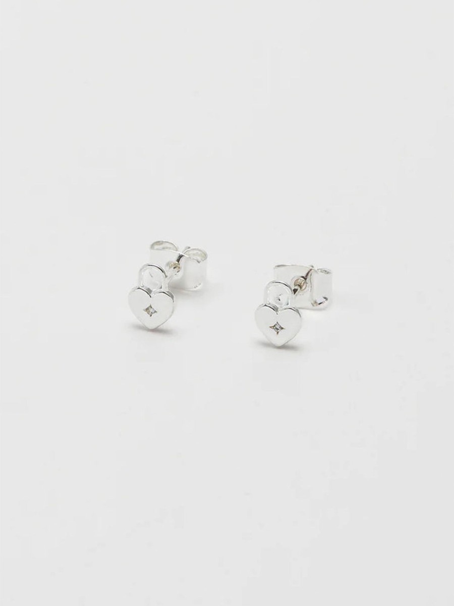 Accessories Estella Bartlett Earrings | Heart Padlock Ear Studs - Silver