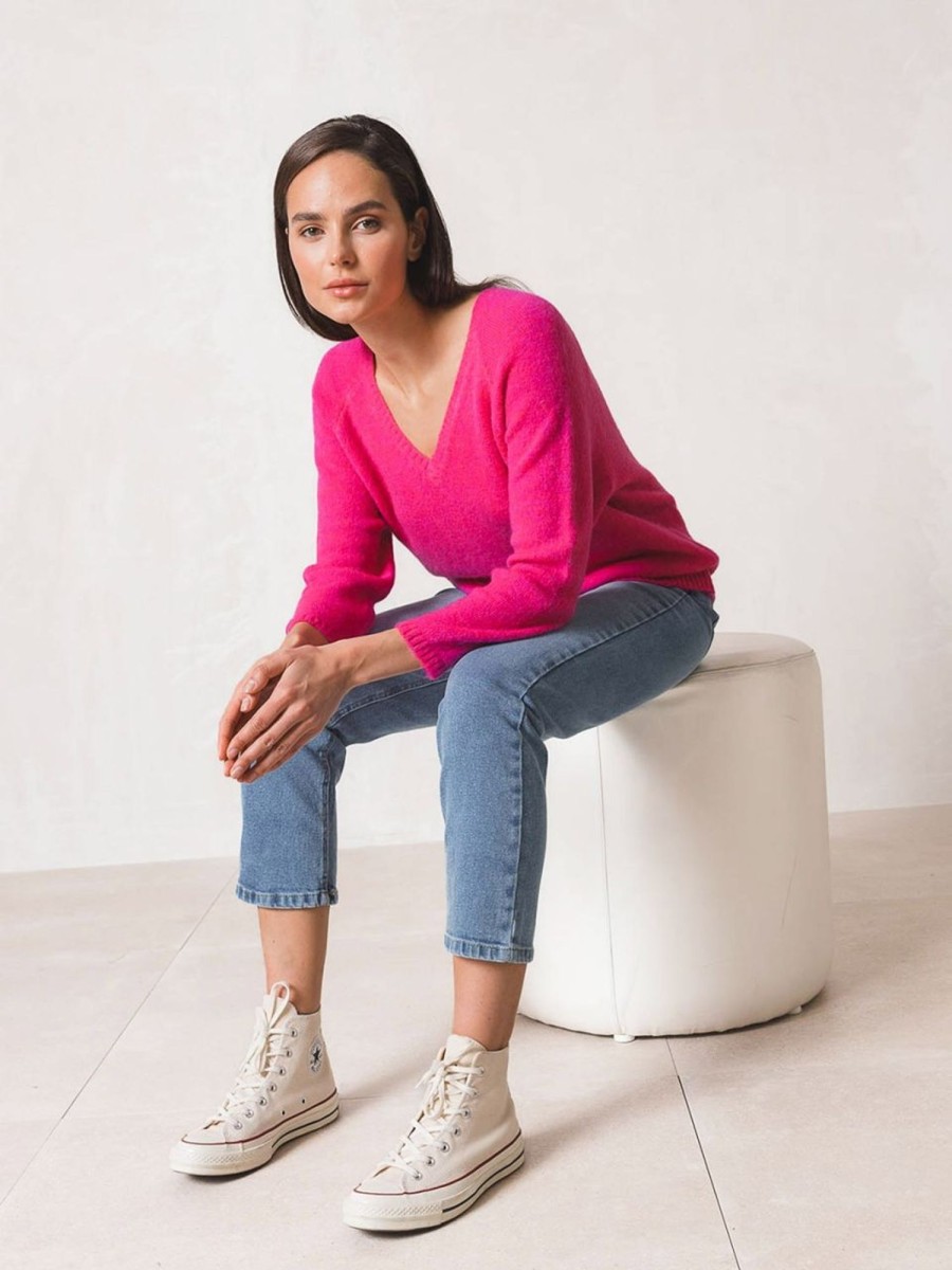 Clothing INDI&COLD | Fluor V-Neckline Jumper - Fuschia