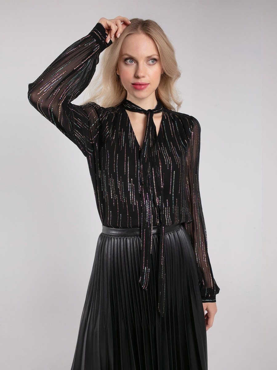 Clothing NOOKI DESIGN Shirts & Blouses | Sheerin Metallic Jacquard Blouse-Black