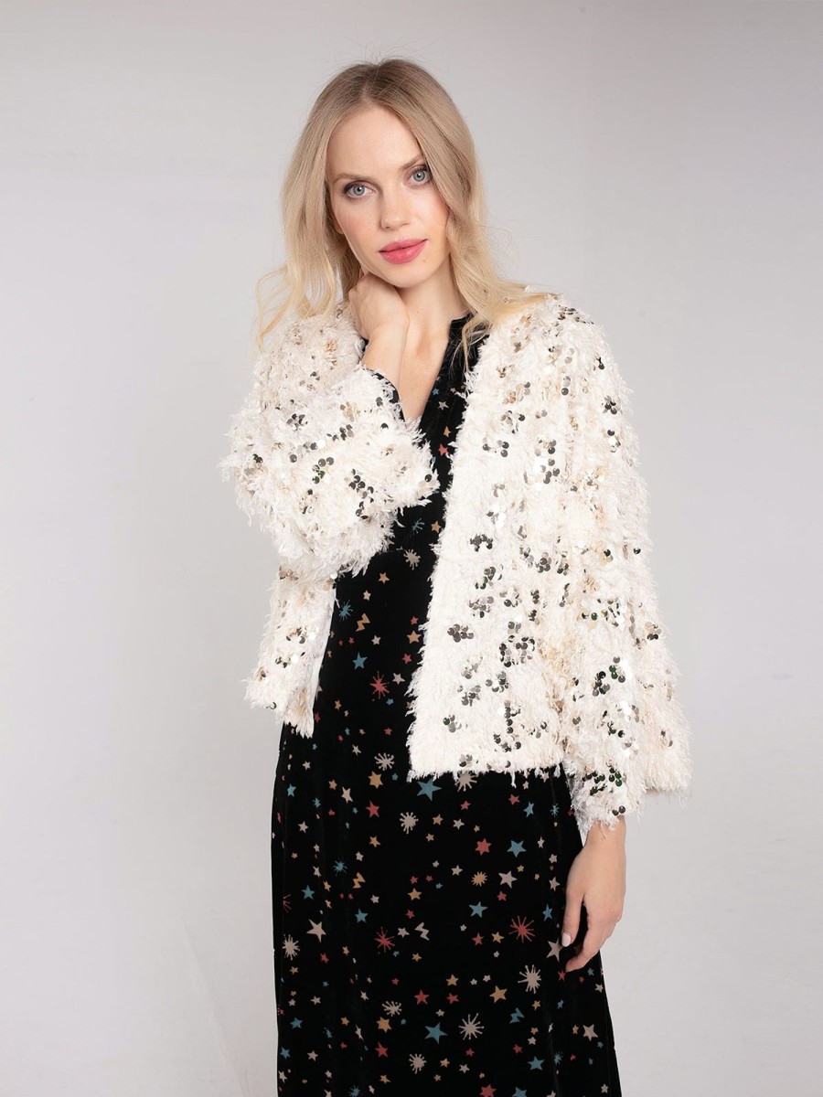 Clothing NOOKI DESIGN | Marly Sequin And Faux Fur Kimono-Cream