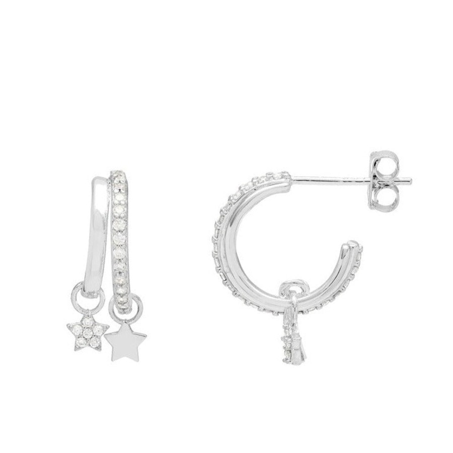 Accessories Estella Bartlett Earrings | Duo Pave Star Hoops - Silver Plated