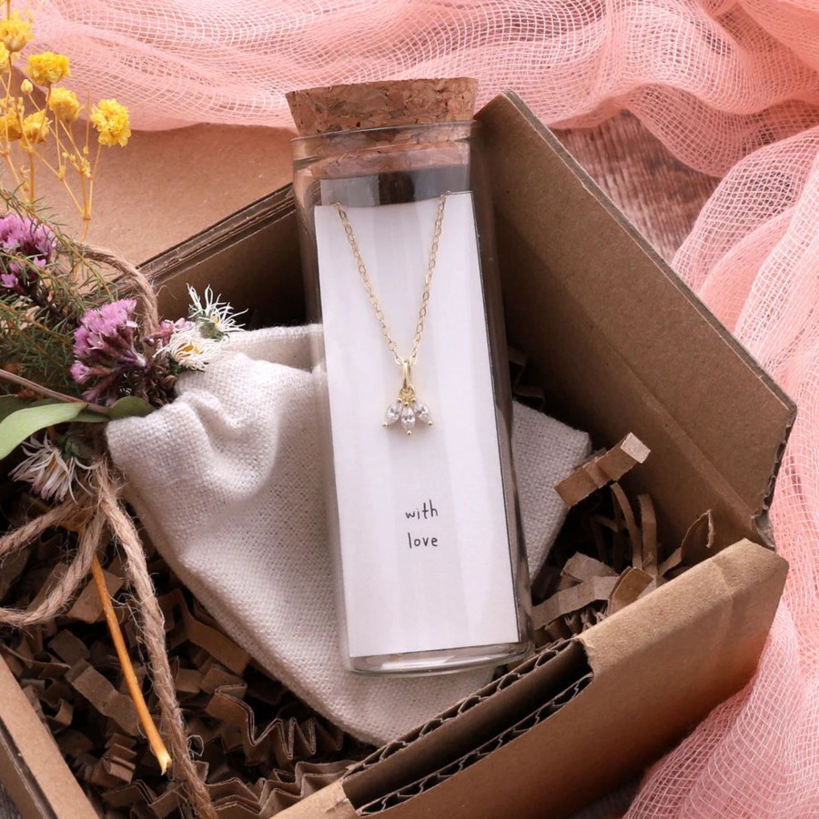 Accessories Attic Necklaces | Three Crystal Flower Necklace 14K Gold