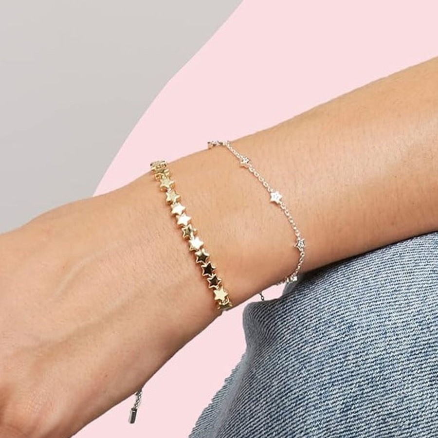 Accessories Estella Bartlett Bracelets | Stars So Bright Bracelet With Silver Metallic Cord - Gold Plated