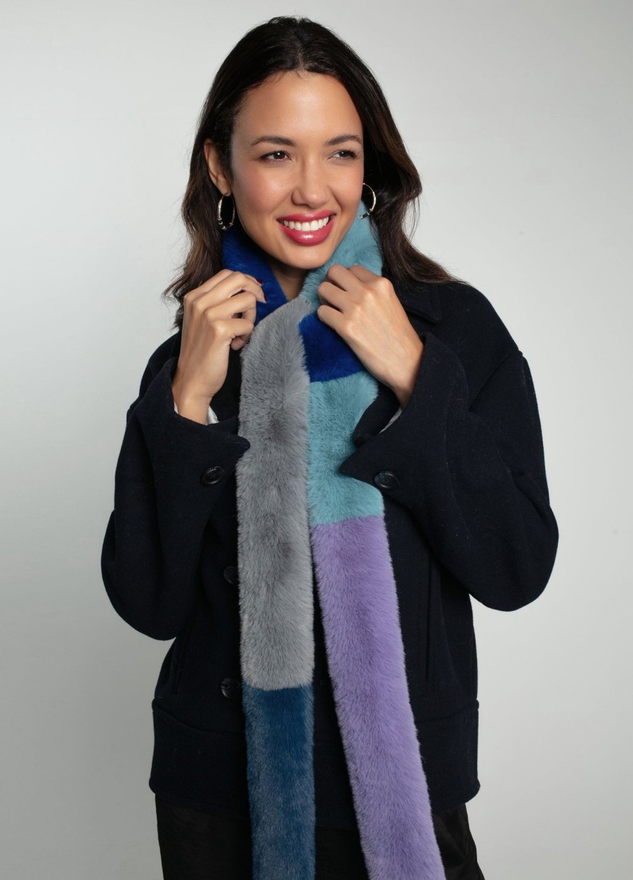 Accessories NOOKI DESIGN | Carousel Faux Fur Stripe Scarf-Blue