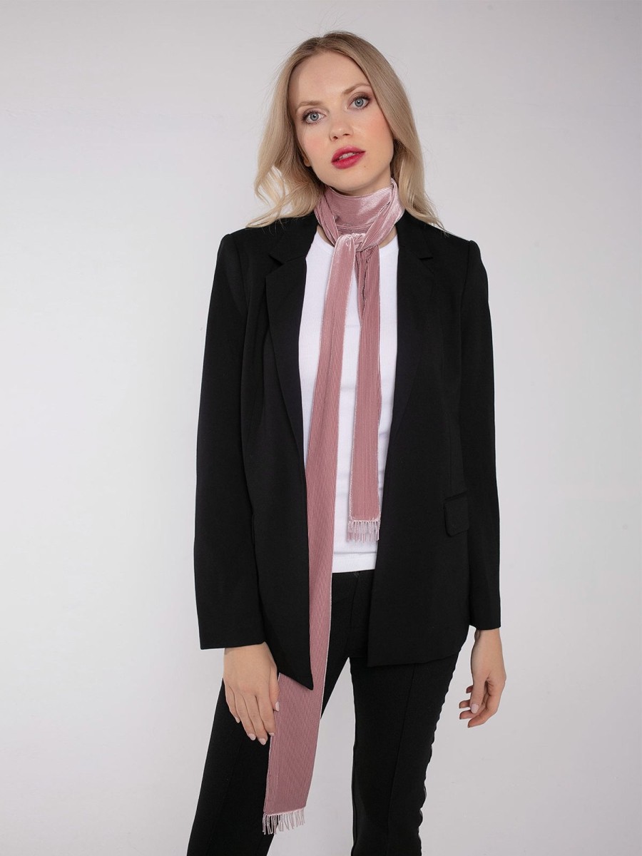 Accessories NOOKI DESIGN | Tuxedo Skinny Velvet Scarf With Beaded Fringe-Pink