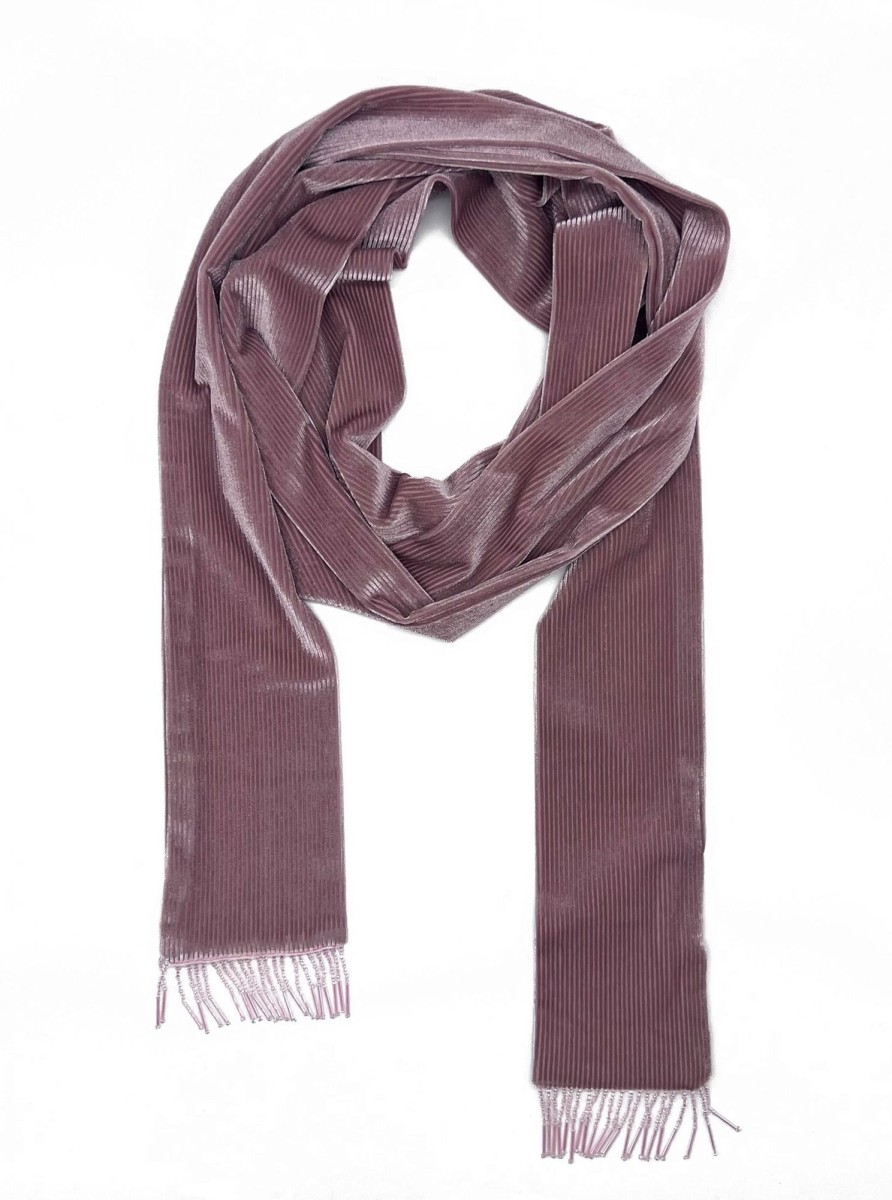 Accessories NOOKI DESIGN | Tuxedo Skinny Velvet Scarf With Beaded Fringe-Pink