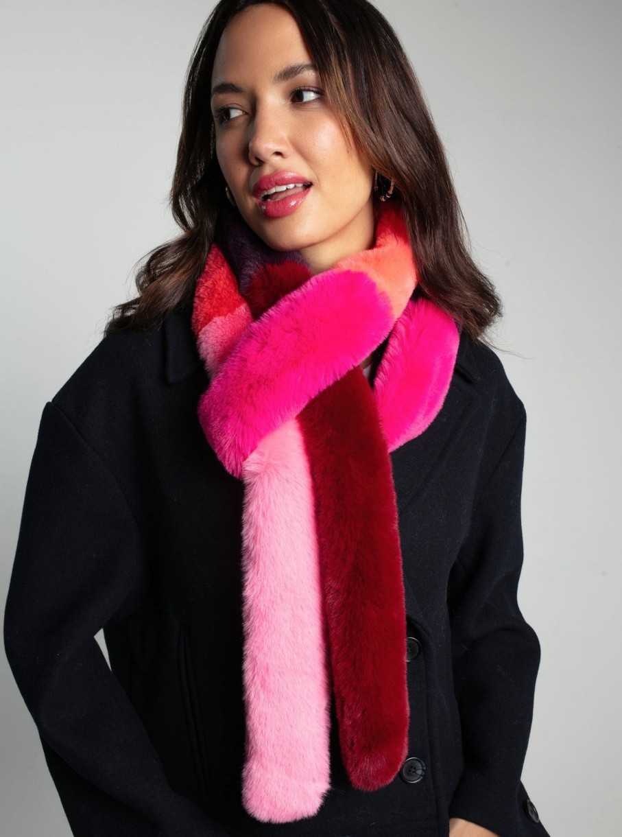 Accessories NOOKI DESIGN | Carousel Faux Fur Stripe Scarf-Coral