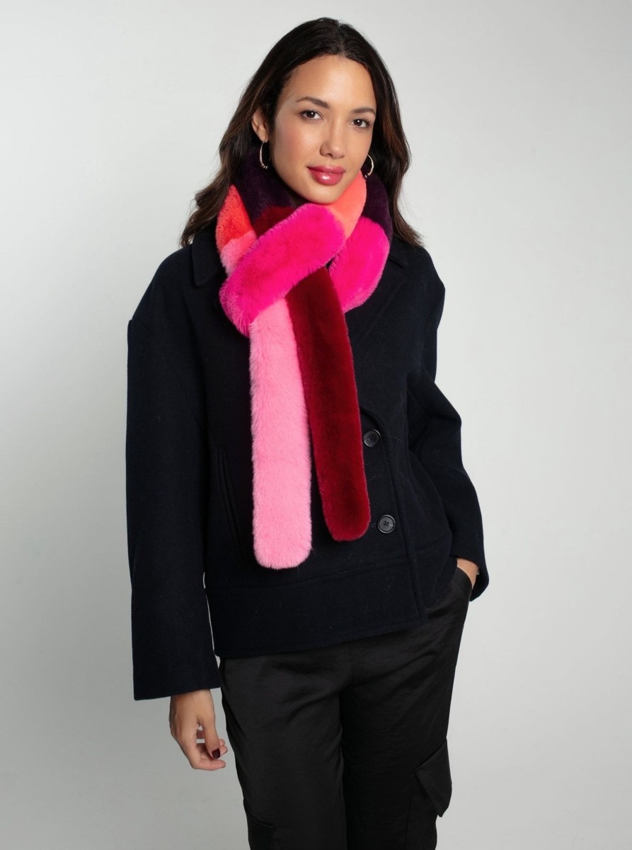 Accessories NOOKI DESIGN | Carousel Faux Fur Stripe Scarf-Coral