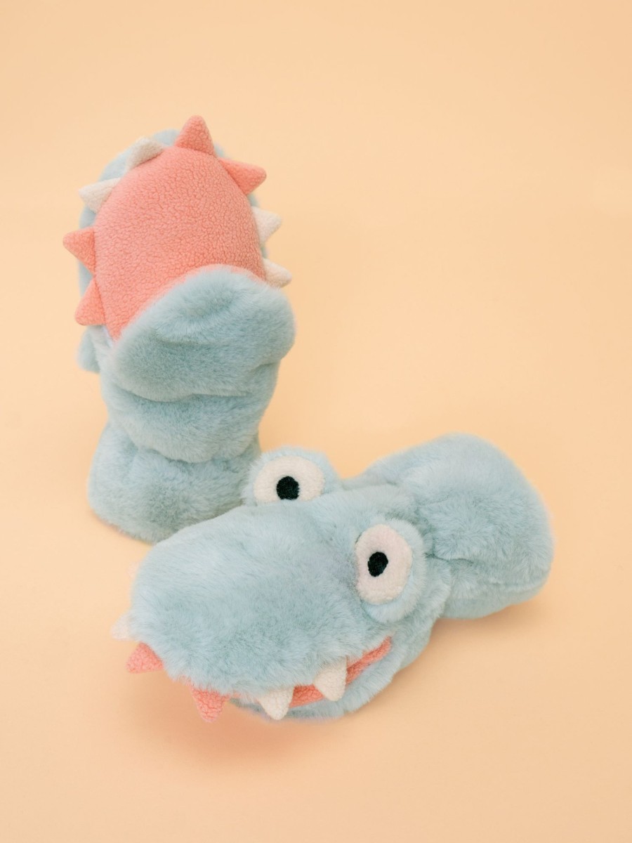 Kids Powder | Kids Fluffy Mittens - Goofy Monster Pale Blue