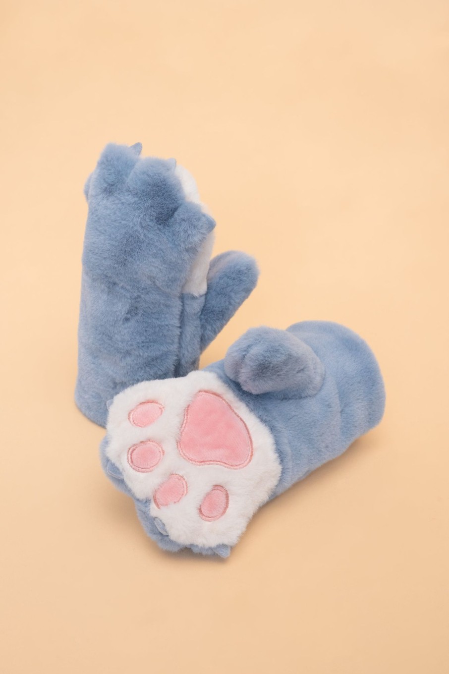 Kids Powder | Kids Fluffy Mittens - Bear Paw Blue