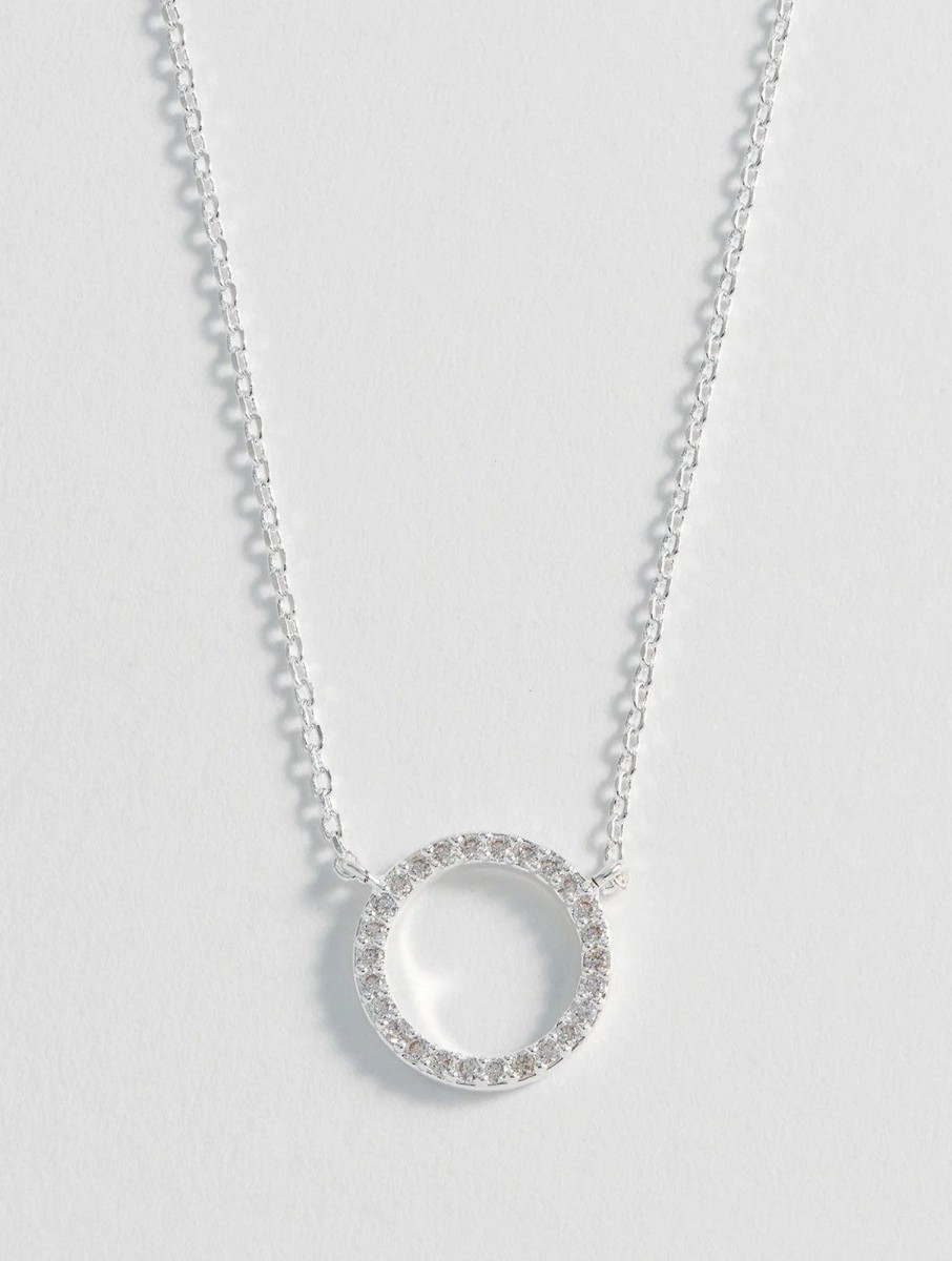 Accessories Estella Bartlett Necklaces | Large Pave Set Circle Cz Necklace - Silver Plated