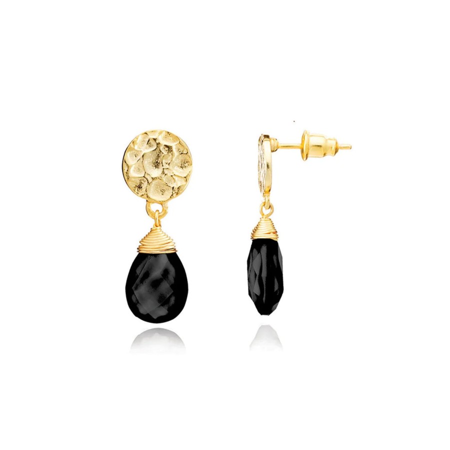 Accessories AZUNI Earrings | Azuni Gold Plated Disc Earring-Onyx