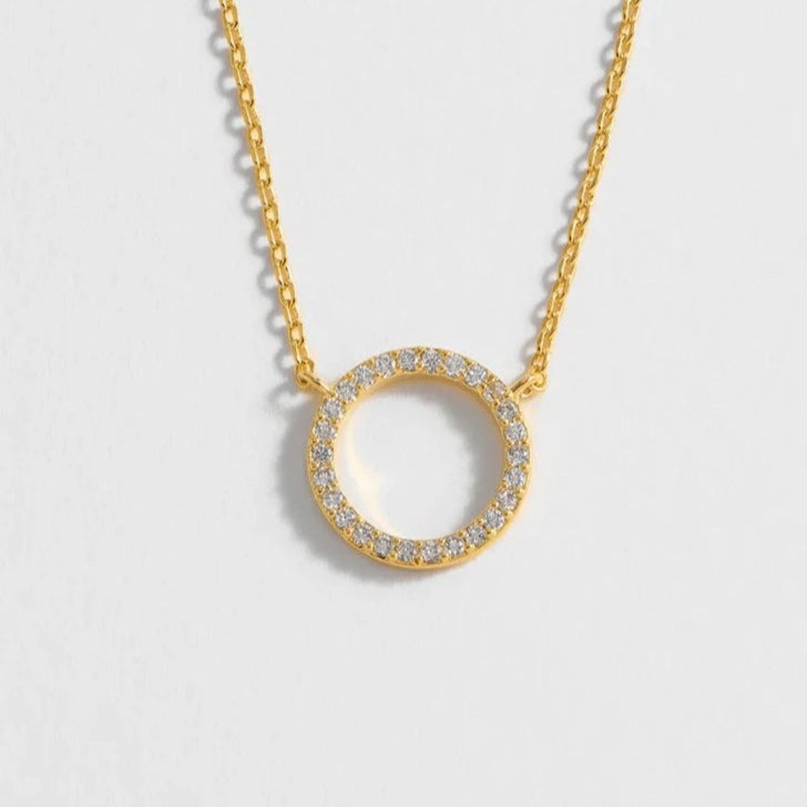 Accessories Estella Bartlett Necklaces | Large Pave Set Circle Cz Necklace - Gold Plated