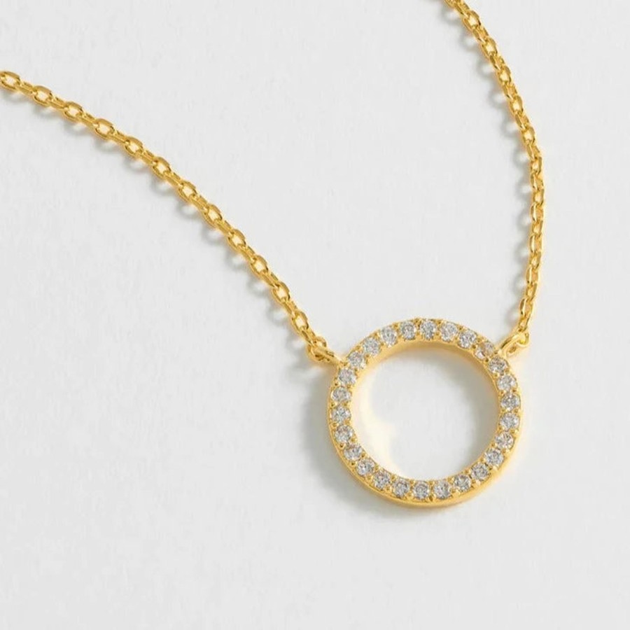 Accessories Estella Bartlett Necklaces | Large Pave Set Circle Cz Necklace - Gold Plated