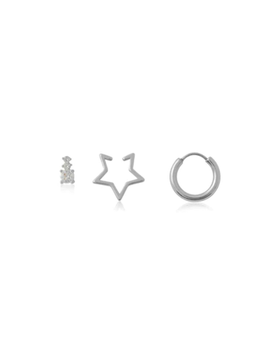 Accessories Big Metal Earrings | Marie Piercing Pack Of Stud, Ear Cuff And Huggie - Silver