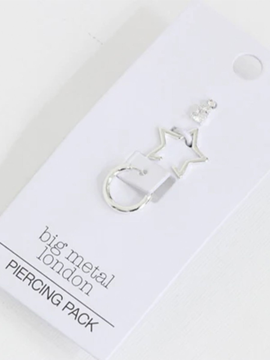 Accessories Big Metal Earrings | Marie Piercing Pack Of Stud, Ear Cuff And Huggie - Silver