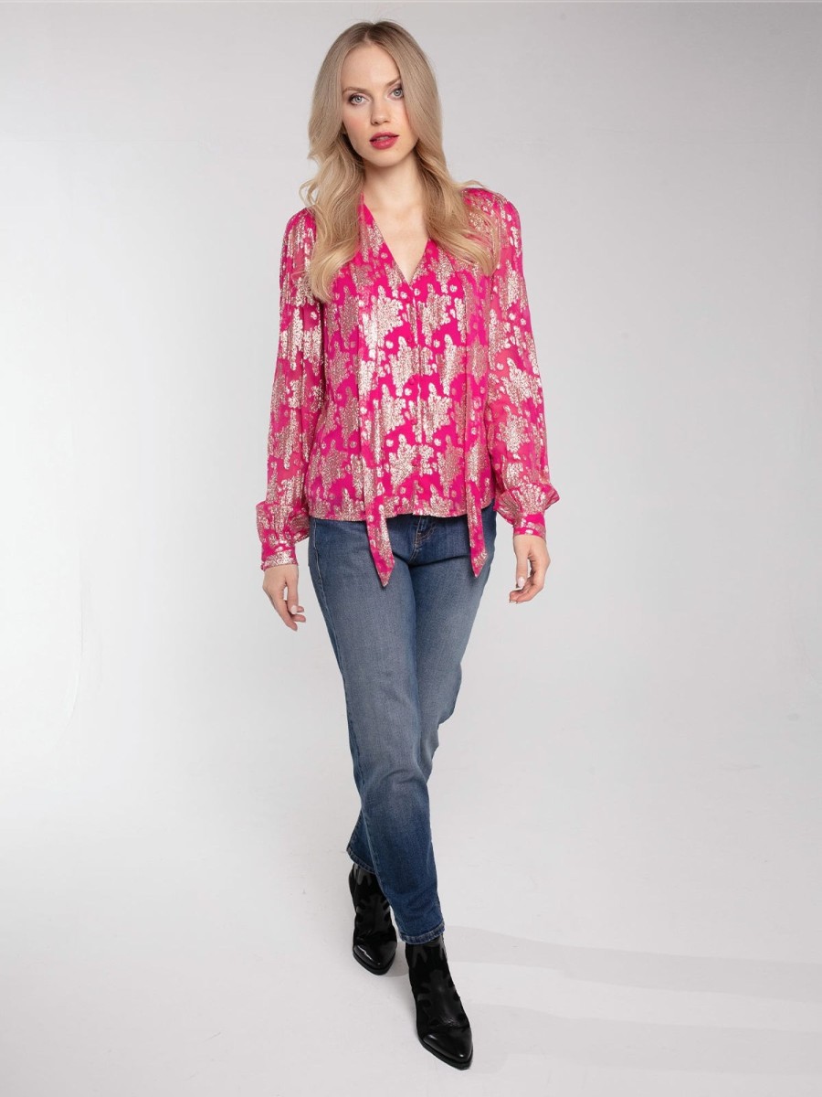 Clothing NOOKI DESIGN Shirts & Blouses | Sheerin Metallic Jacquard Blouse-Pink