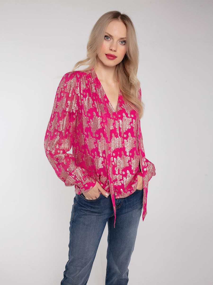 Clothing NOOKI DESIGN Shirts & Blouses | Sheerin Metallic Jacquard Blouse-Pink