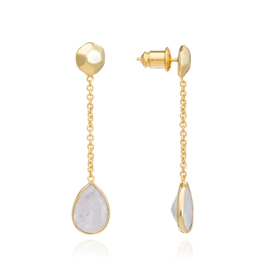 Accessories AZUNI Earrings | Azuni Gold Nugget Studs With Gemstone Drops-Moonstone