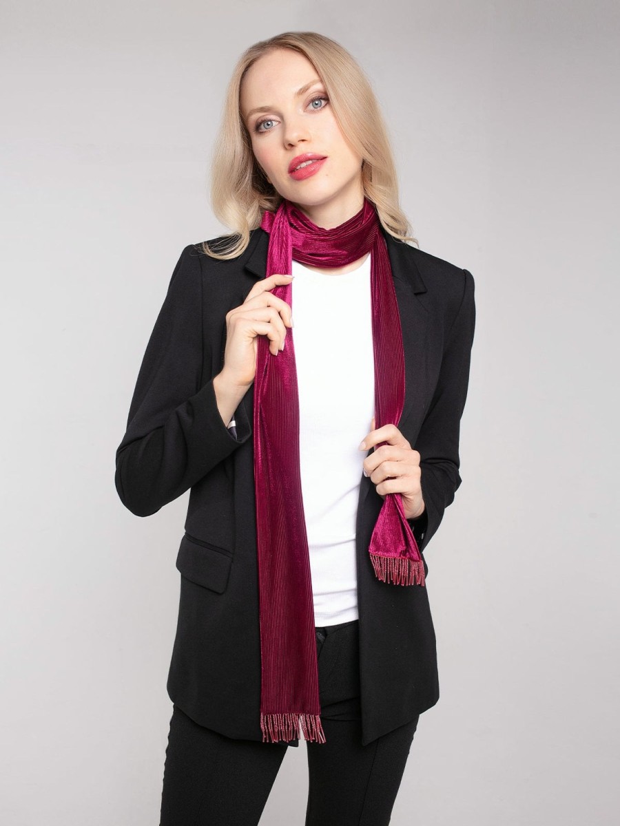 Accessories NOOKI DESIGN | Tuxedo Skinny Velvet Scarf With Beaded Fringe-Red