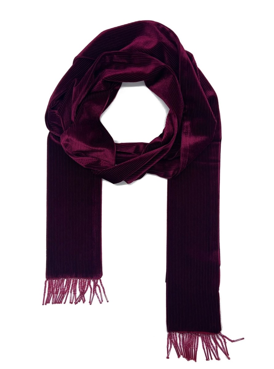 Accessories NOOKI DESIGN | Tuxedo Skinny Velvet Scarf With Beaded Fringe-Red