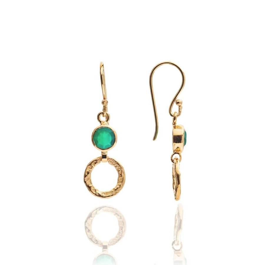 Accessories AZUNI Earrings | Azuni Small Gold Plated Hoop Earring-Green Onyx