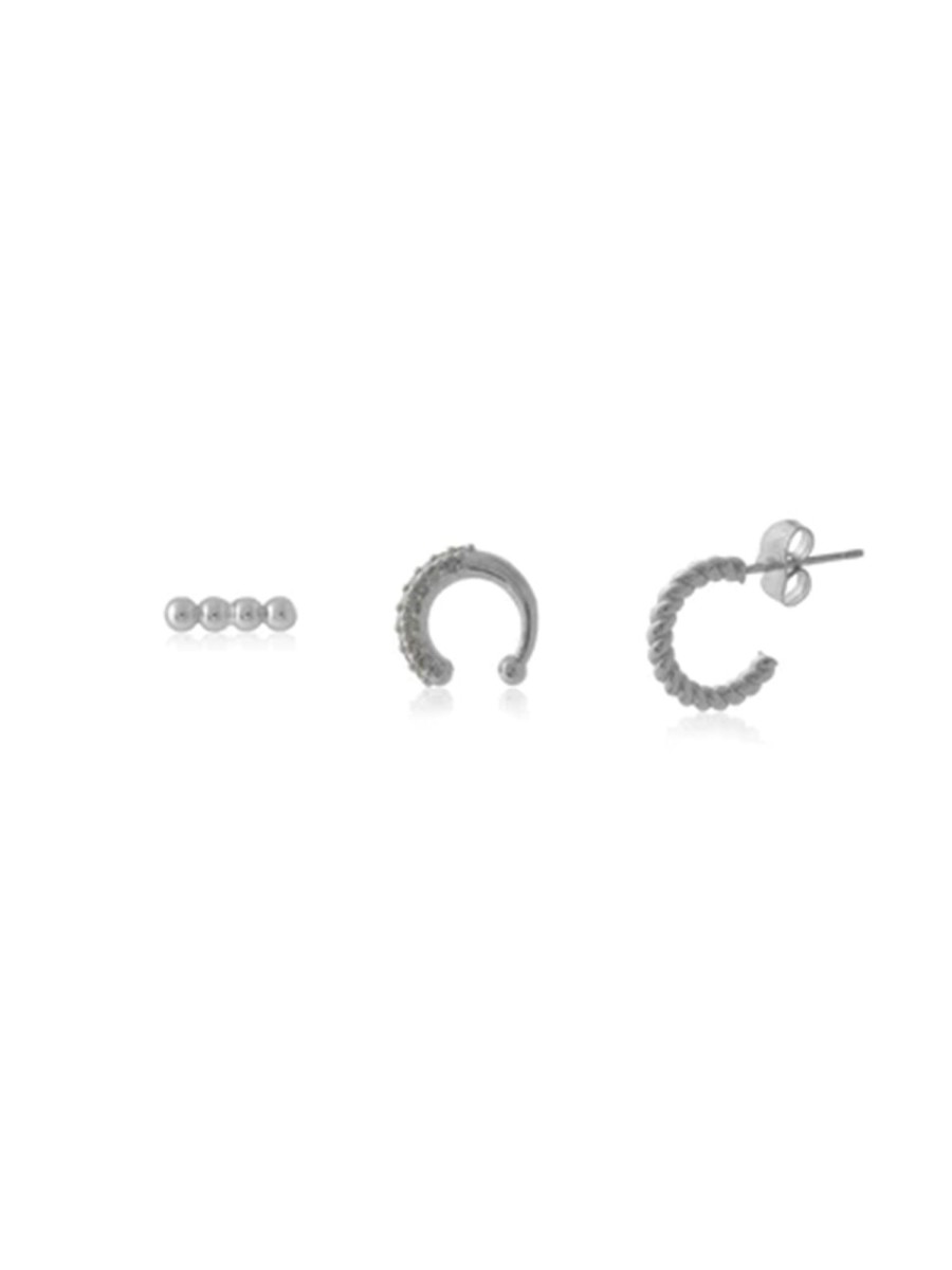 Accessories Big Metal Earrings | Juliette Piercing Pack Of Stud, Ear Cuff And Huggie - Silver