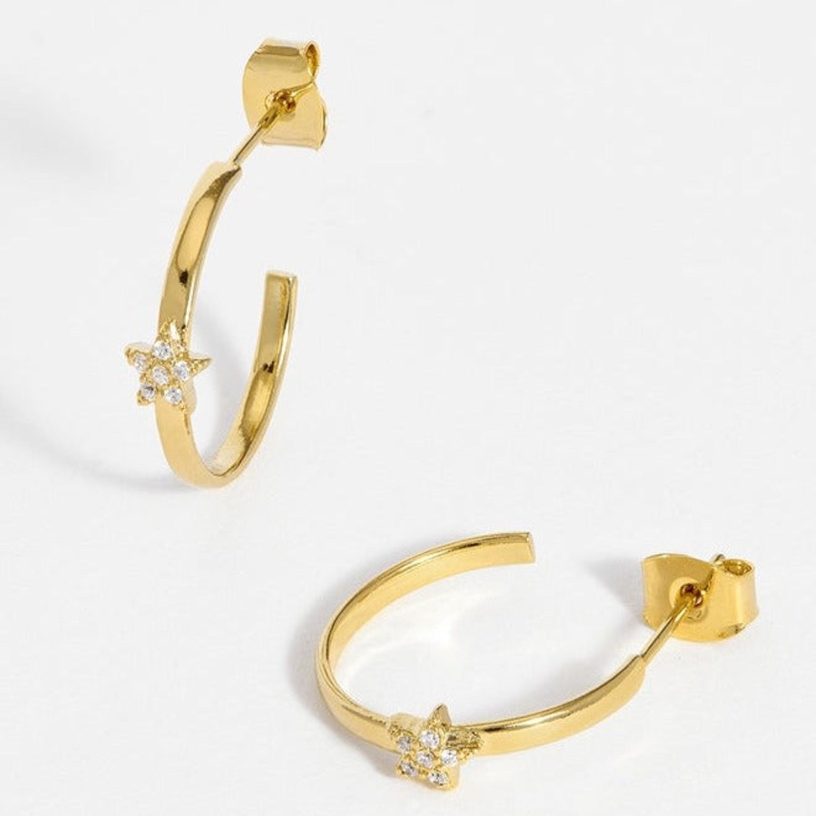 Accessories Estella Bartlett Earrings | Single Cz Star Slim Gold Hoopsi