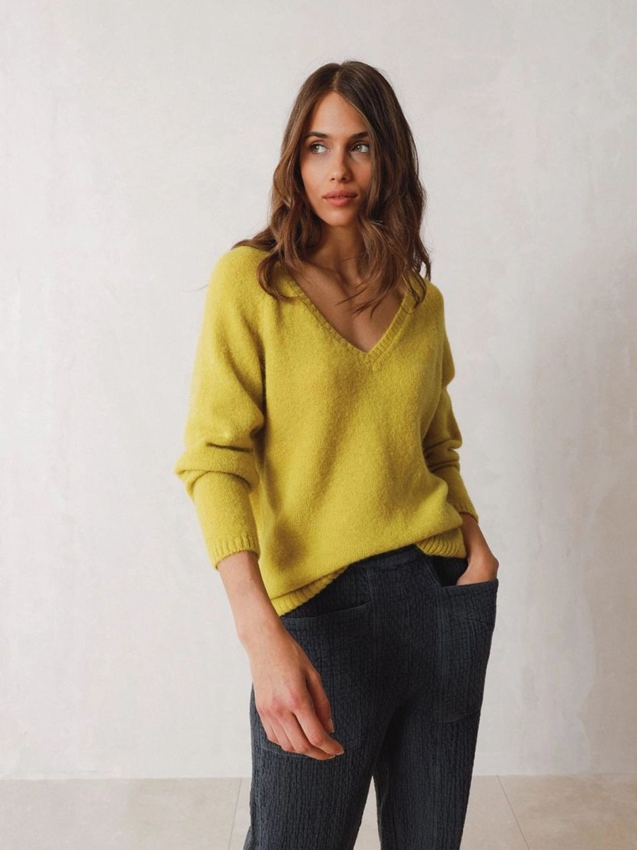 Clothing INDI&COLD | Fluor V-Neckline Jumper - Pistachio