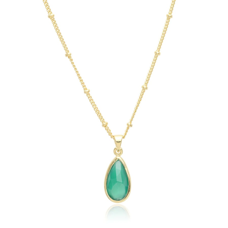 Accessories AZUNI Necklaces | Azuni Teardrop Set Stone Pendant Necklace-Green Onyx