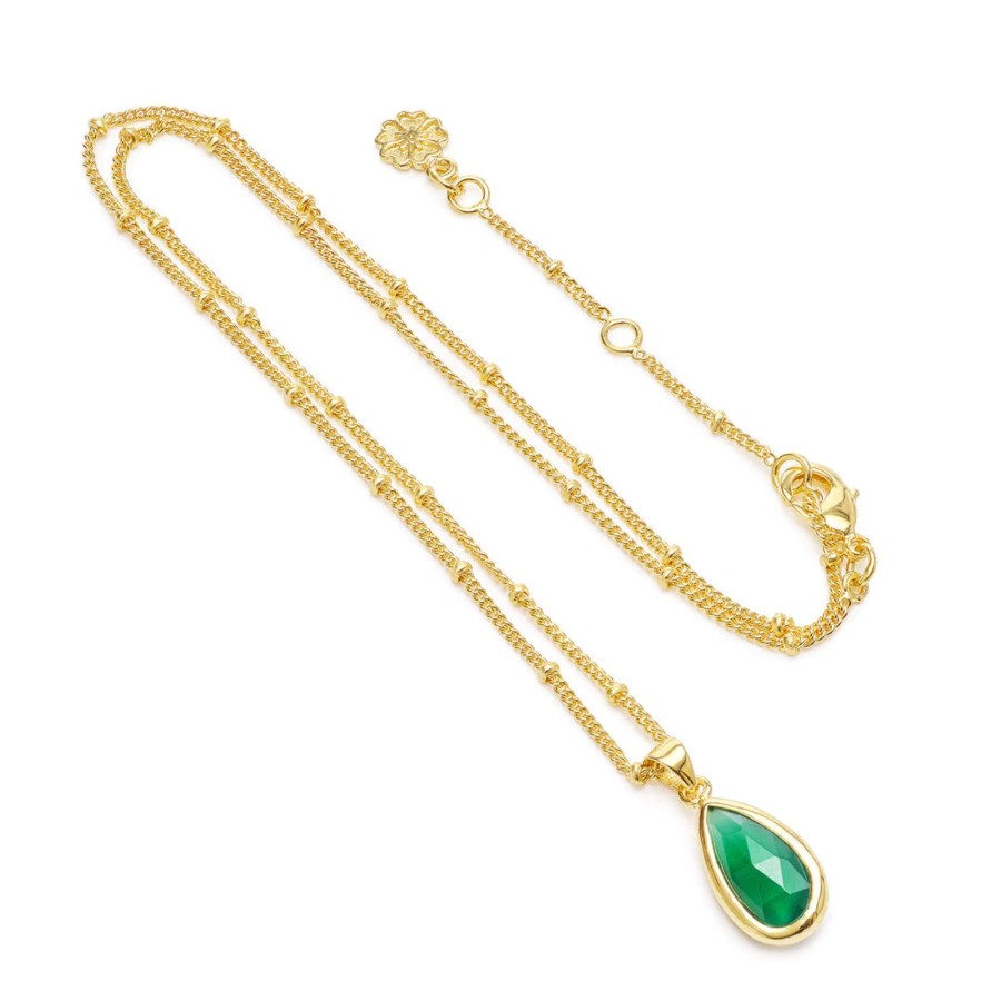 Accessories AZUNI Necklaces | Azuni Teardrop Set Stone Pendant Necklace-Green Onyx