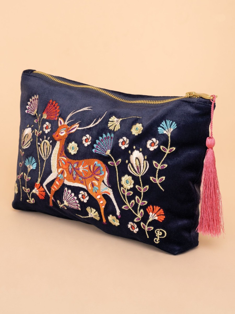 Kids Powder | Powder - Folk Art Deer Velvet Large Pouch Slate