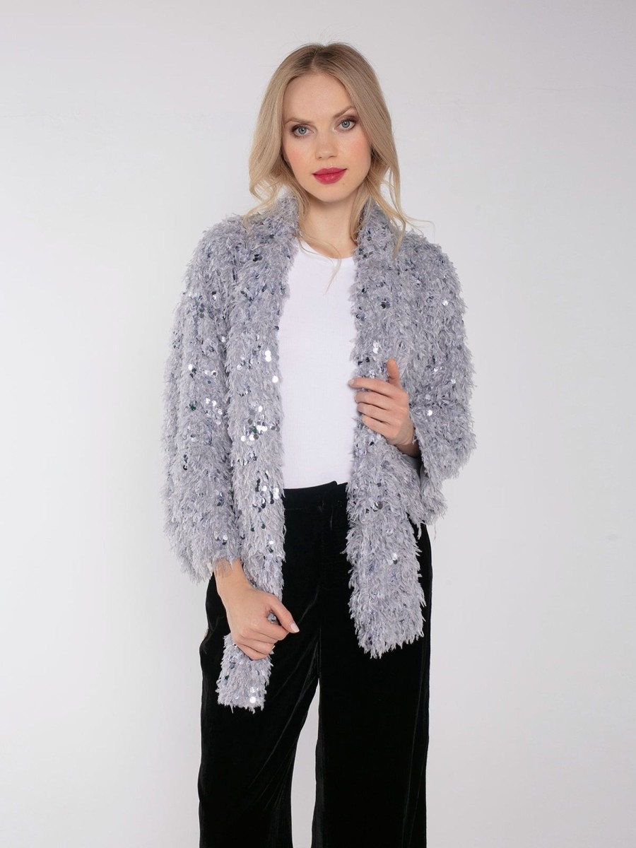 Accessories NOOKI DESIGN | Harlow Sequin And Faux Fur Scarf-Grey