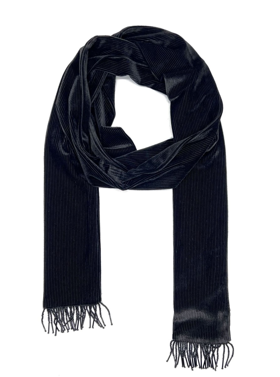 Accessories NOOKI DESIGN | Tuxedo Skinny Velvet Scarf With Beaded Fringe-Black