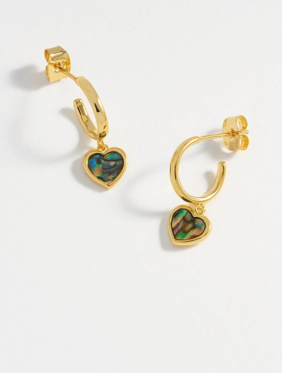 Accessories Estella Bartlett Earrings | Abalone Heart Drop Hoops - Gold Plated