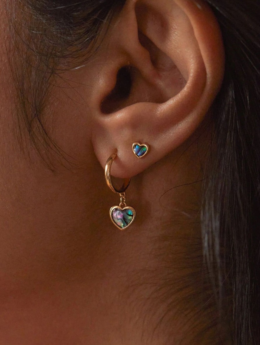 Accessories Estella Bartlett Earrings | Abalone Heart Drop Hoops - Gold Plated