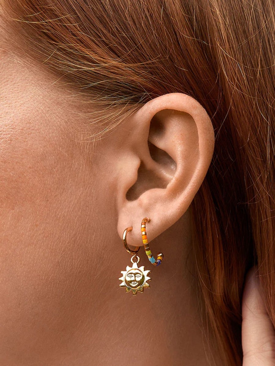 Accessories Estella Bartlett Earrings | Sunface Drop Charm Earring- Gold