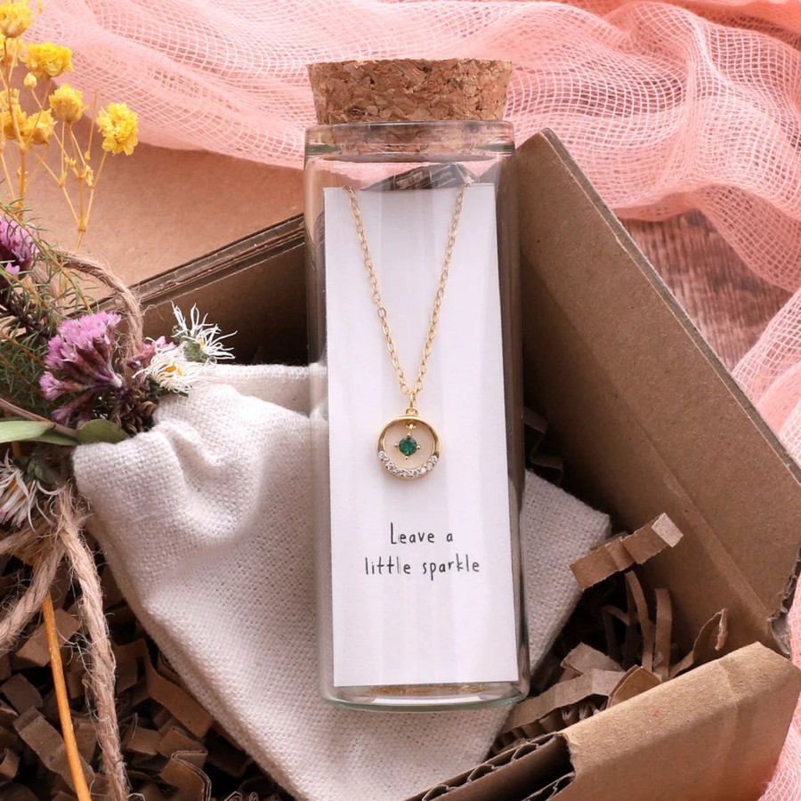 Accessories Attic Necklaces | 14K Gold Disc With Crystal Necklace