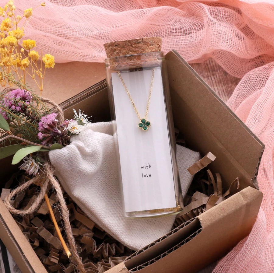 Accessories Attic Necklaces | Four Clover Crystal Flower Necklace Green