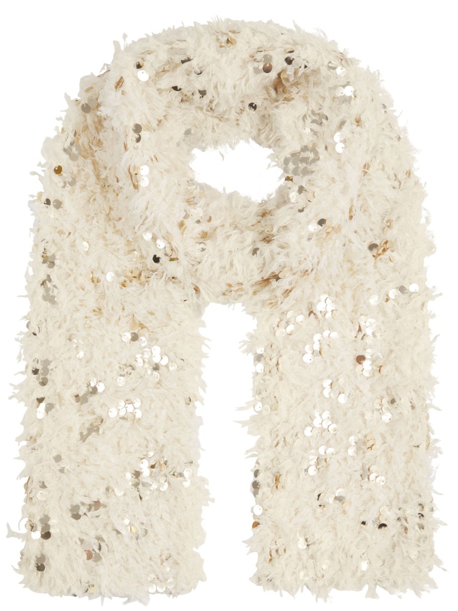 Accessories NOOKI DESIGN | Harlow Sequin And Faux Fur Scarf-Cream