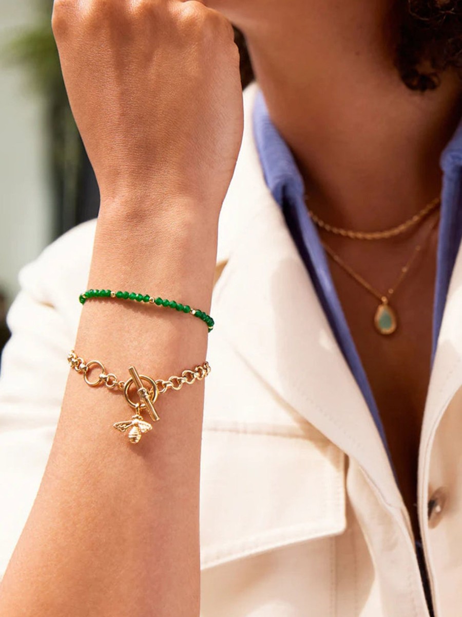 Accessories Estella Bartlett Bracelets | Faceted Green Agate Amelia Bracelet - Gold