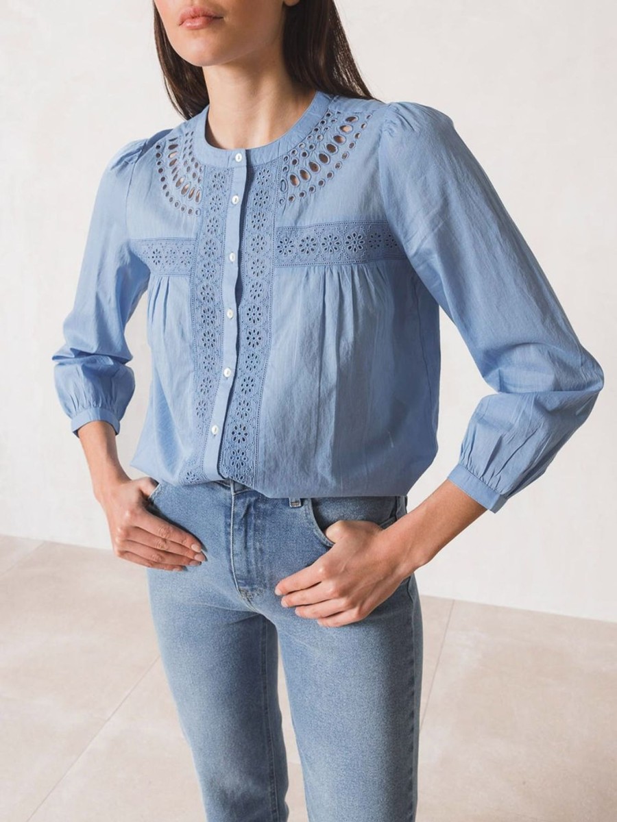 Clothing INDI&COLD Shirts & Blouses | Schiffli Embroidered Shirt