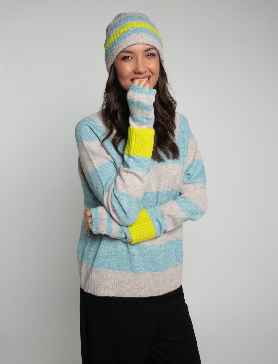 Accessories NOOKI DESIGN | Farah Knitted Stripe Beanie-Duck Egg